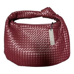 Inspired Woven Knot-Top Hobo Bag - Burgundy